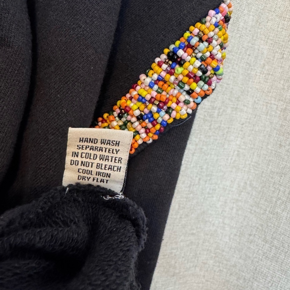 Gold and Silver Woman’s Black Sweatshirt with Colorful Beaded Ruffle Details Med - Picture 7 of 7